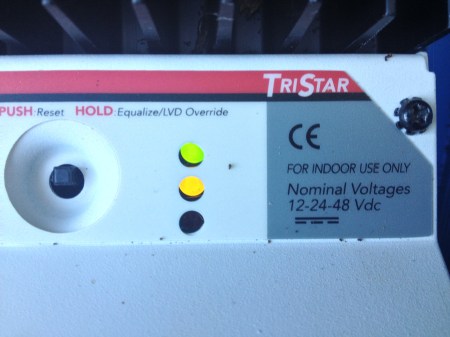Traffic lights on the charge controller looking more positive, after two days stuck in the red.